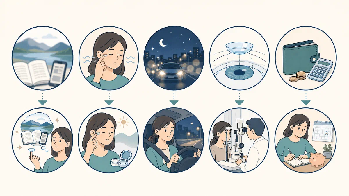 見え方の妥協、慣れ、夜間視界、フィッティング、費用という5つの注意点と対応